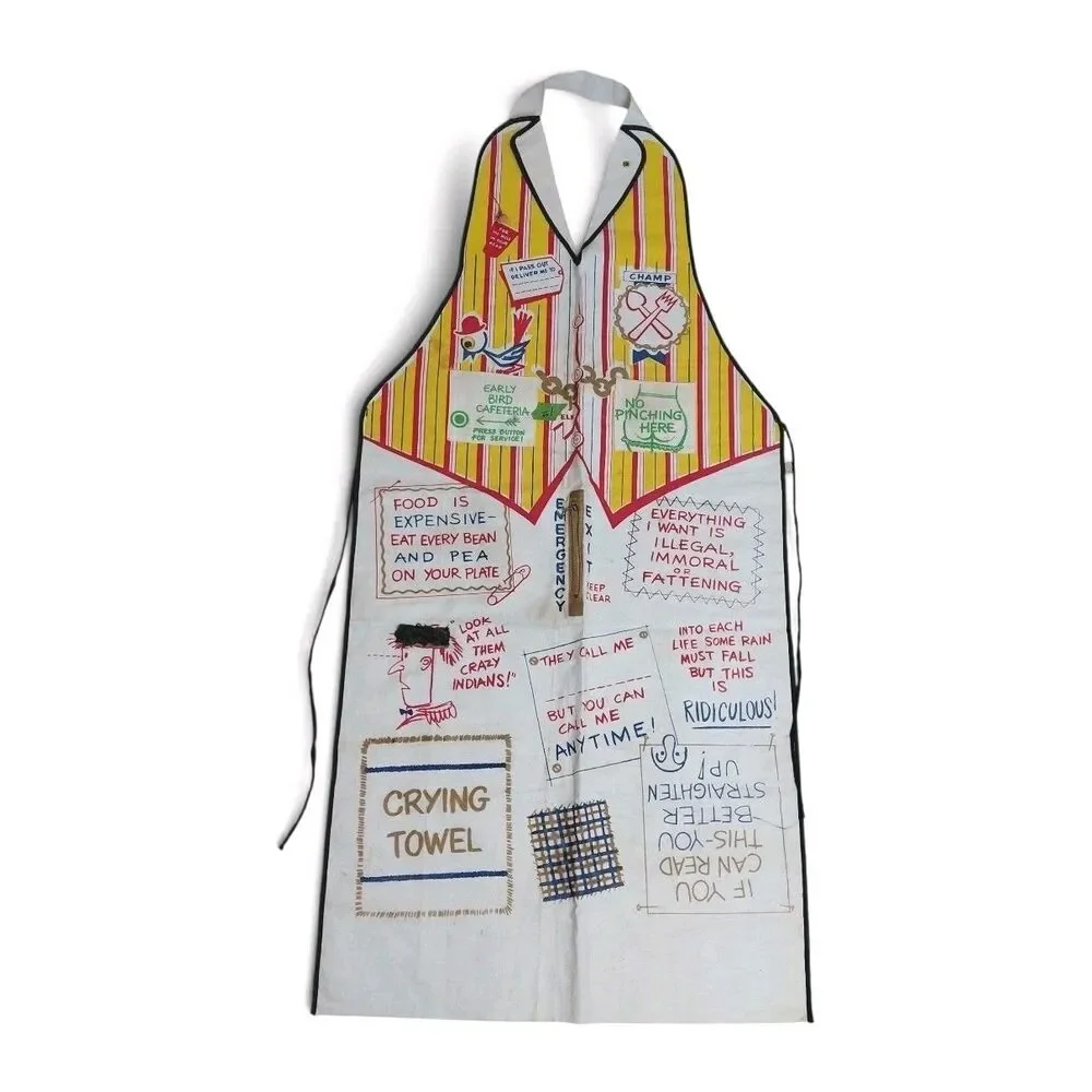 Vintage Parvin Creation Printed Graphic Mens Apron Silly Zany Funny Humor Kitsch
